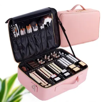 

LHLYSGS PU Waterproof Cosmetic Bag Suitcases Multi-storey Large Professional Makeup Bag Women Beauty Organizer Cosmetic Case