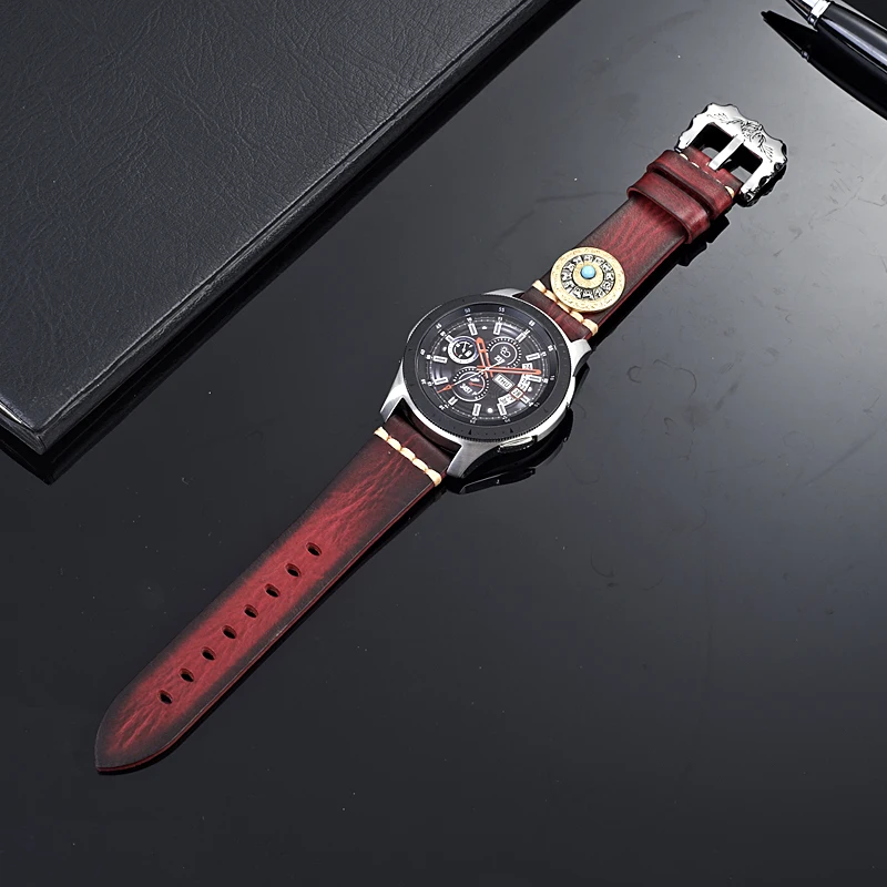 Red SIKAI винтажный кожаный ремешок для часов Huami Amazfit GTR 46 мм часы китайский стиль часы ремешок с поворотным компасом для HUAWEI GT - Цвет ремешка: Red