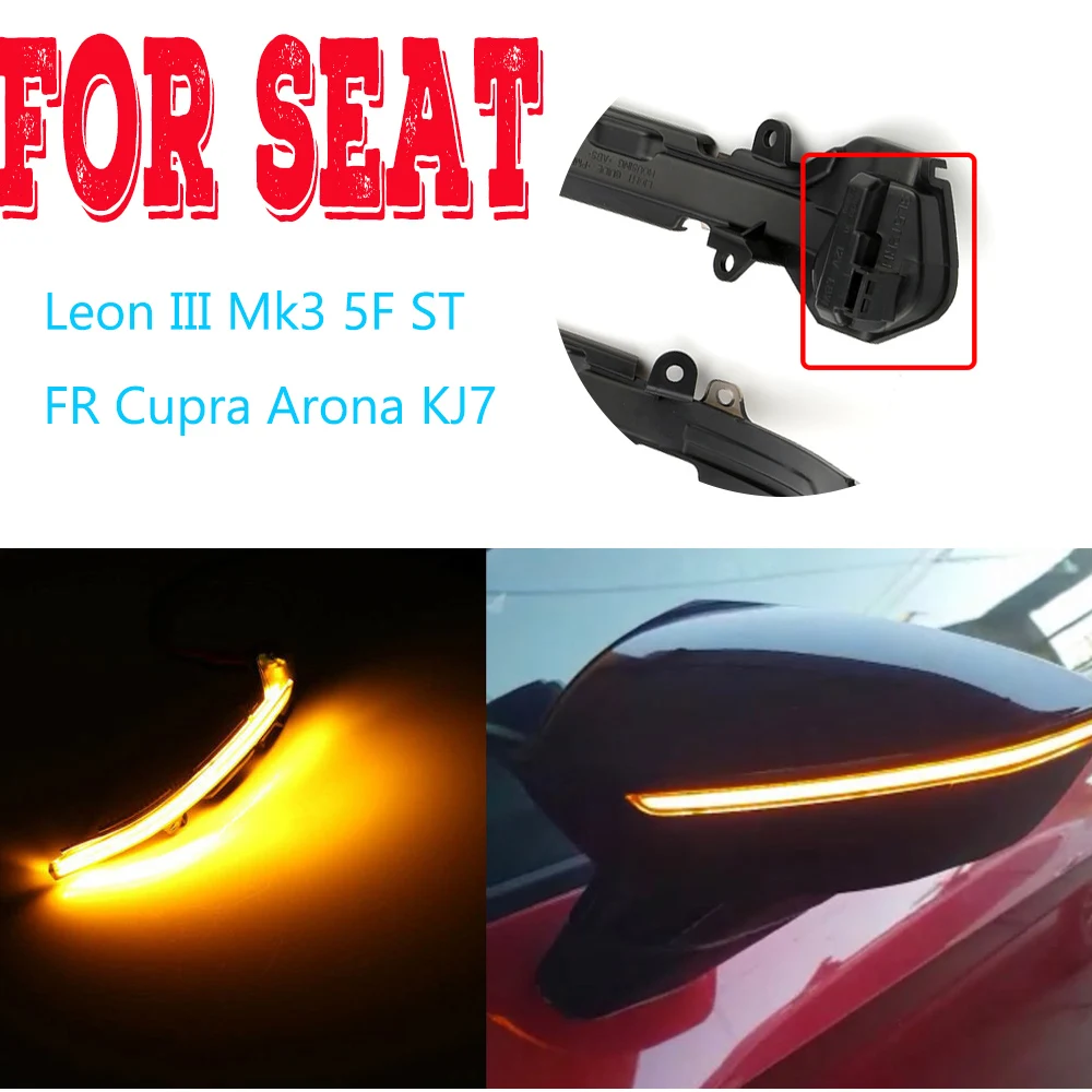 

For Seat Leon III Mk3 5F ST FR Cupra Arona KJ7 2pcs Dynamic Turn Signal Light LED Side Mirror Indicator Blinker Light