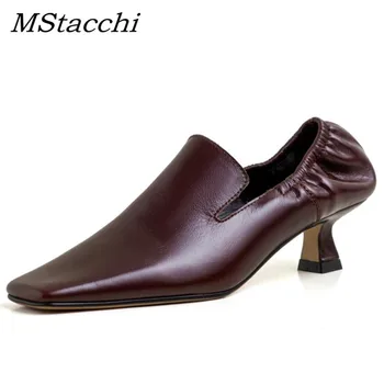 

MStacchi Mid Heel Genuine Leather Pumps Women High Quality Square Toe Shoes Woman Mature Breathable Comfortable Zapatos De Mujer
