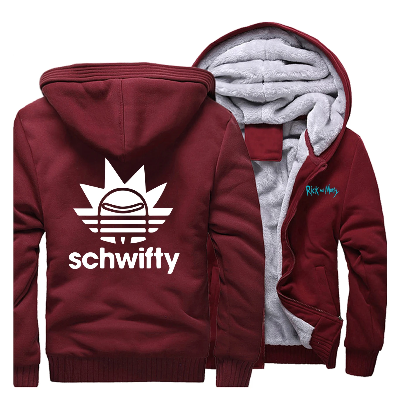 Мужская куртка с креативным принтом Рик и Морти Schwifty, новинка, Мужская теплая верхняя одежда с рисунком, модная уличная одежда в стиле хип-хоп, толстовки для мужчин - Цвет: Wine Red5