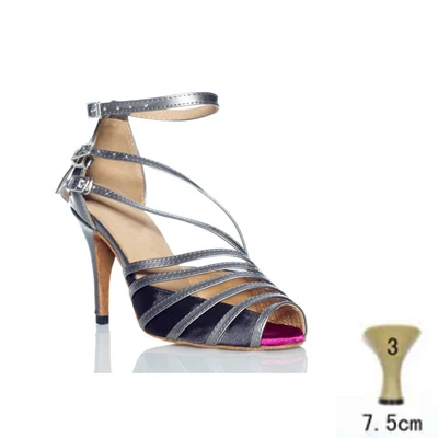 gray heel 7.5cm Высокое качество, профессиональная женская/Девичья/Дамская обувь для бальных танцев, танго, сальсы, латинских танцев, обувь на высоком каблуке, 3 цвета - Цвет: gray heel 7.5cm