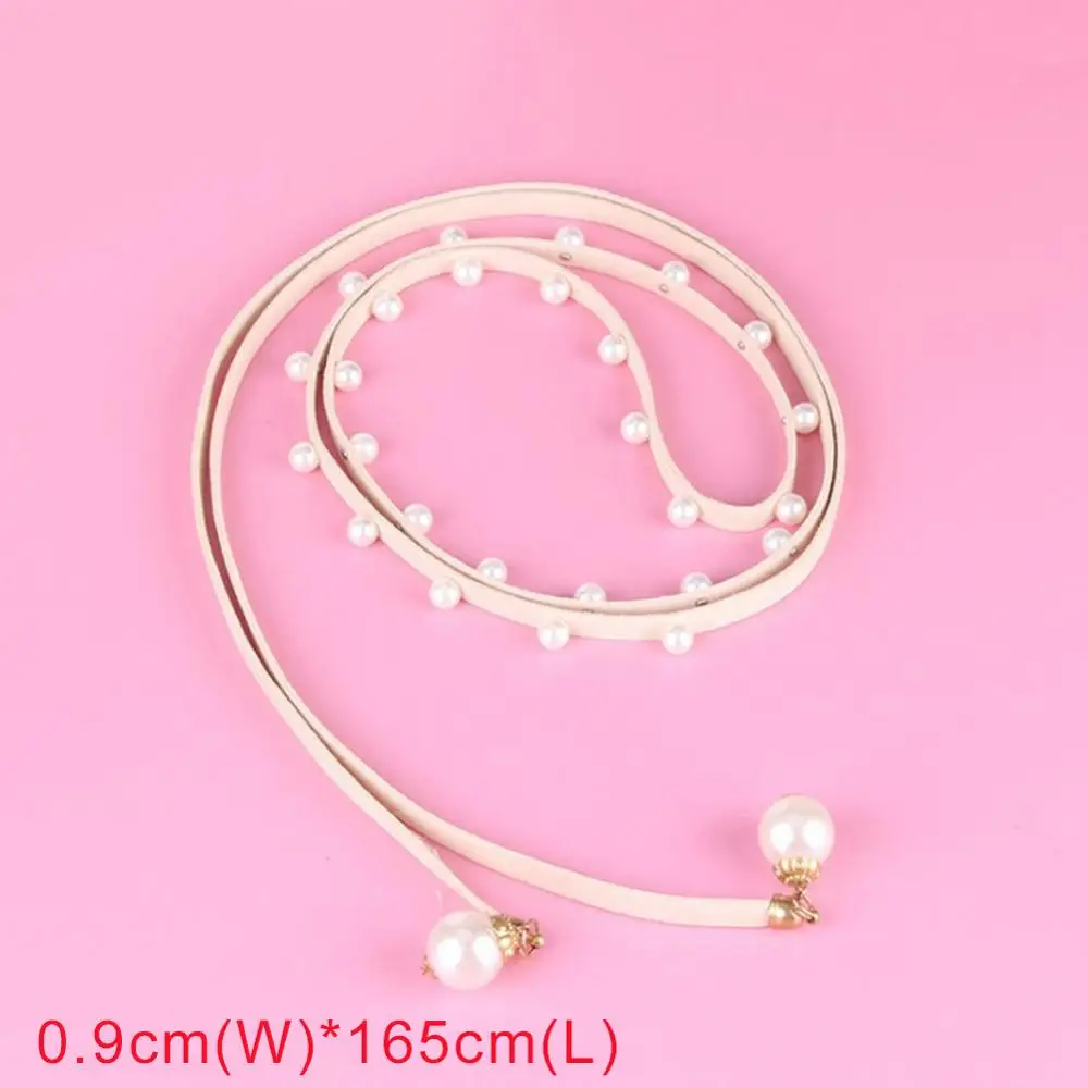 8-Beige Women's Luxury Thin Slim Metal Waist Belts Harajuku Candy Color Imitation Pearl Beads Body Chain Belts Girls Dress Accessories - Цвет: 8-Beige