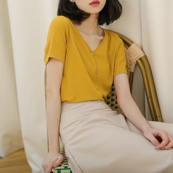 

Make short sleeve summer female temperament v-neck T-shirt coat joker port flavour restoring ancient ways of cultivate one's mor