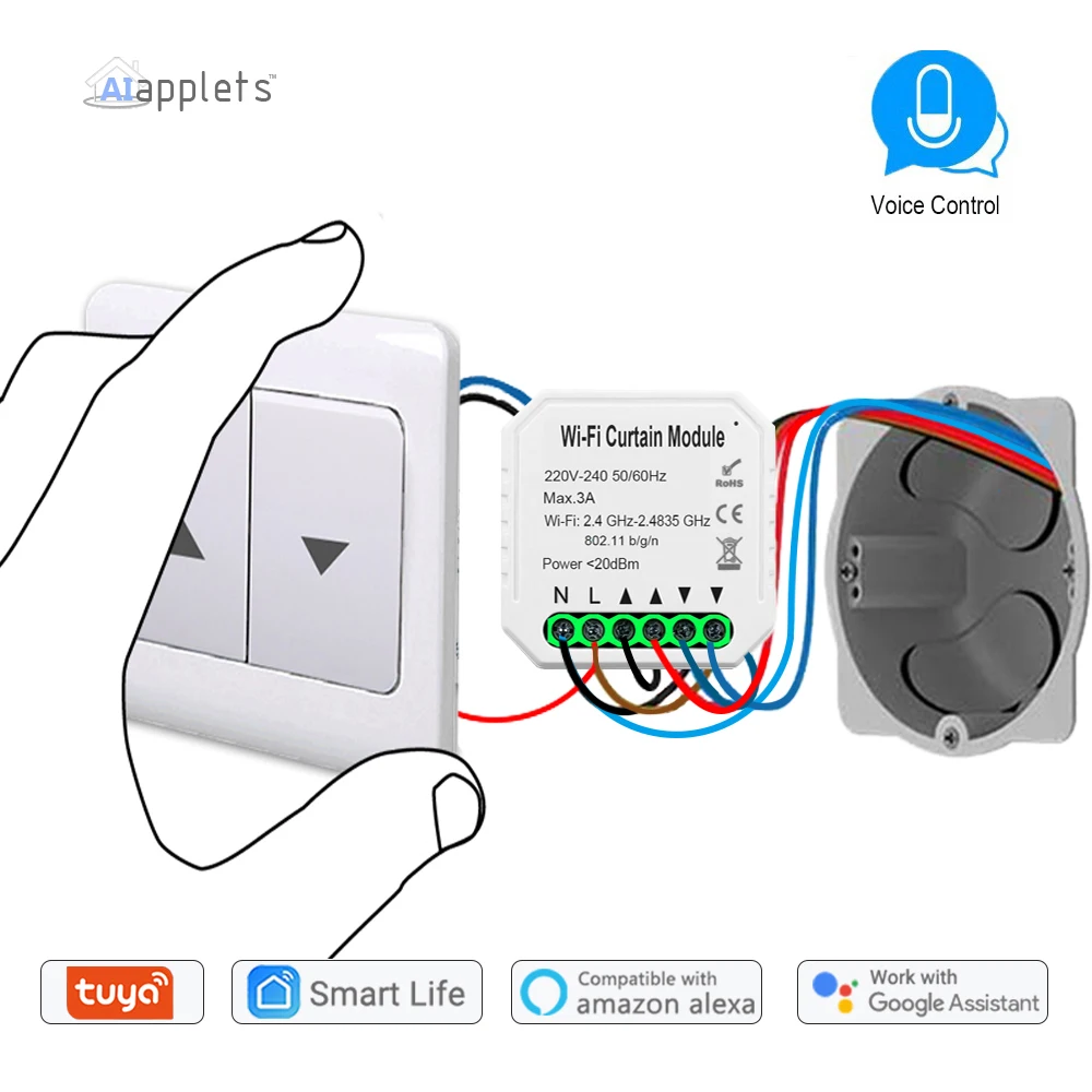Tuya WiFi Curtain Switch Module for Roller Shutter Blind Electric motor work with Google Home Alexa Voice Control DIY Smart Home