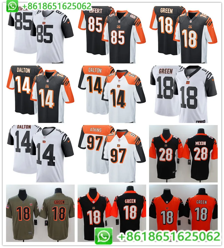 Мужчины Cincinnati A.J. Зеленый Joe Mixon Geno Atkins Andy Dalton Tyler Eifert игровая цветная Футбольная форма