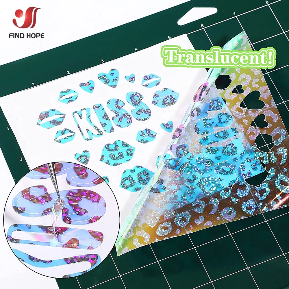Holographic Adhesive Craft Vinyl for Cut Easy to Weed & Transfer Iridescent Film for Home Decor Logo Letters Car Glass Sheets