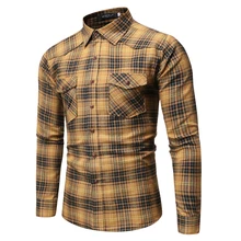 Брендовая мужская клетчатая рубашка модные повседневные рубашки с двойным карманом и длинными рукавами с отворотами Классические хлопковые уличные рубашки в стиле хип-хоп