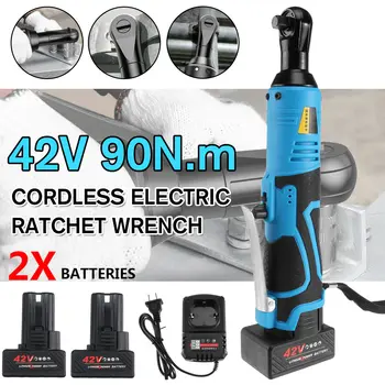 

Electric Wrench 3/8" Cordless Ratchet 42V Rechargeable Scaffolding 90N.m Right Angle Wrench Tool with 1/2 Battery Charger Kit
