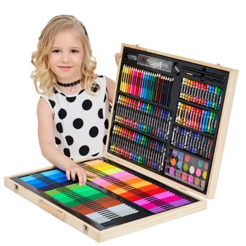 

251PCS/Set Wooden Paints Box Luxurious Children's Colored Pen Set Student Drawing Art Accessories For Beginners And Artists