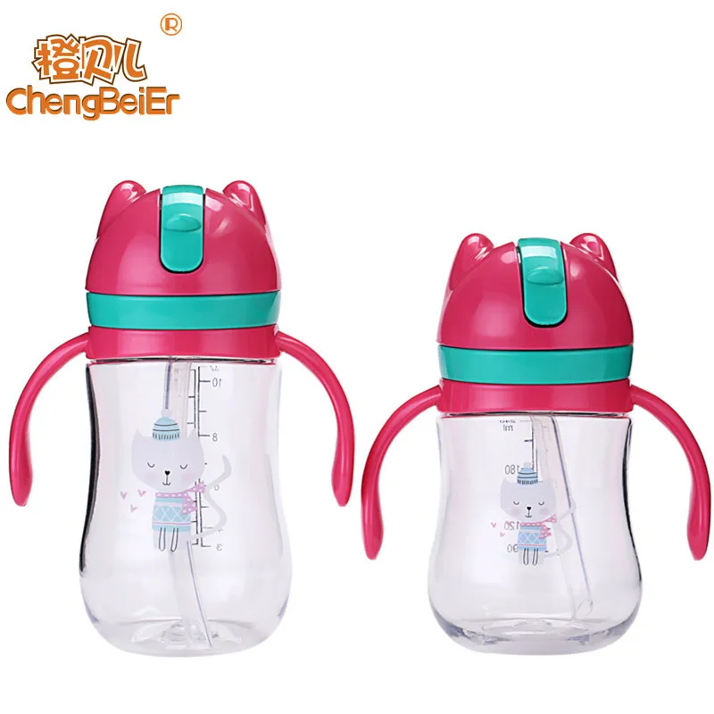 

Cheng bei er CHILDREN'S Cups Infants Cup with Straw Cartoon Cat Training Cup Tritan Material 9045