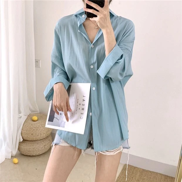 Work Shirt Women Loose Fit Solid Color Wear For Every Occasion Korean Wild Long-Sleeved Shirt Oversize Casual Office Lady Shirt