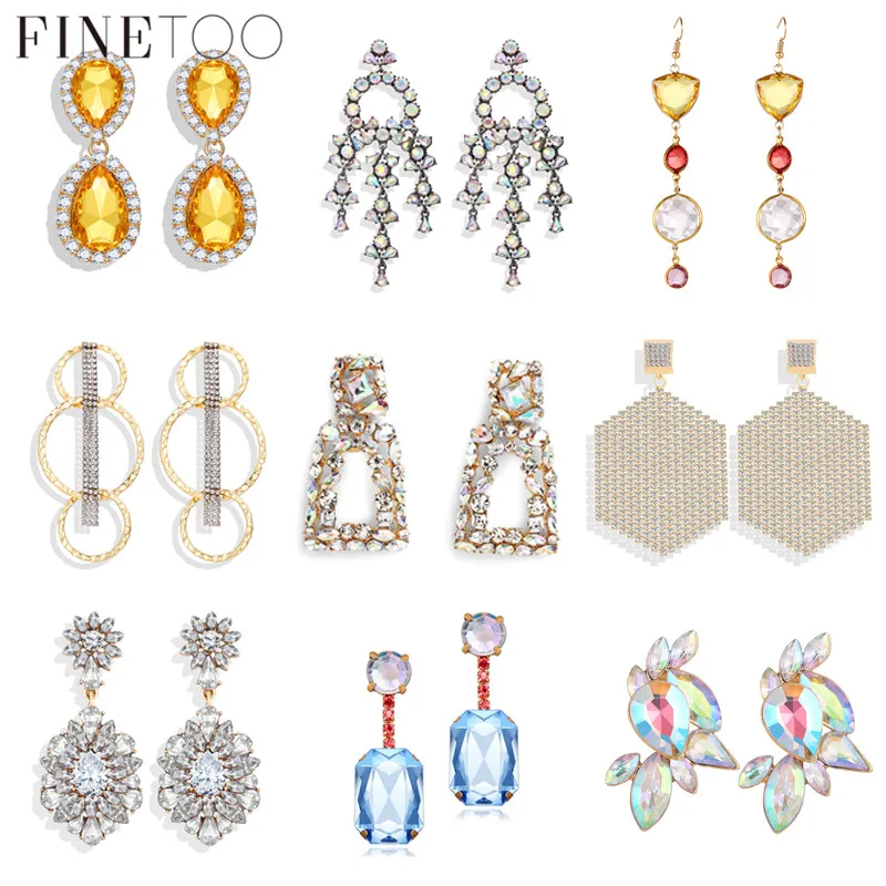 

Fashion Luxury Multi Colorful ZA Crystal Earrings for Women Punk Oversized Big Bling Statement Earrings Wedding Party Jewelry