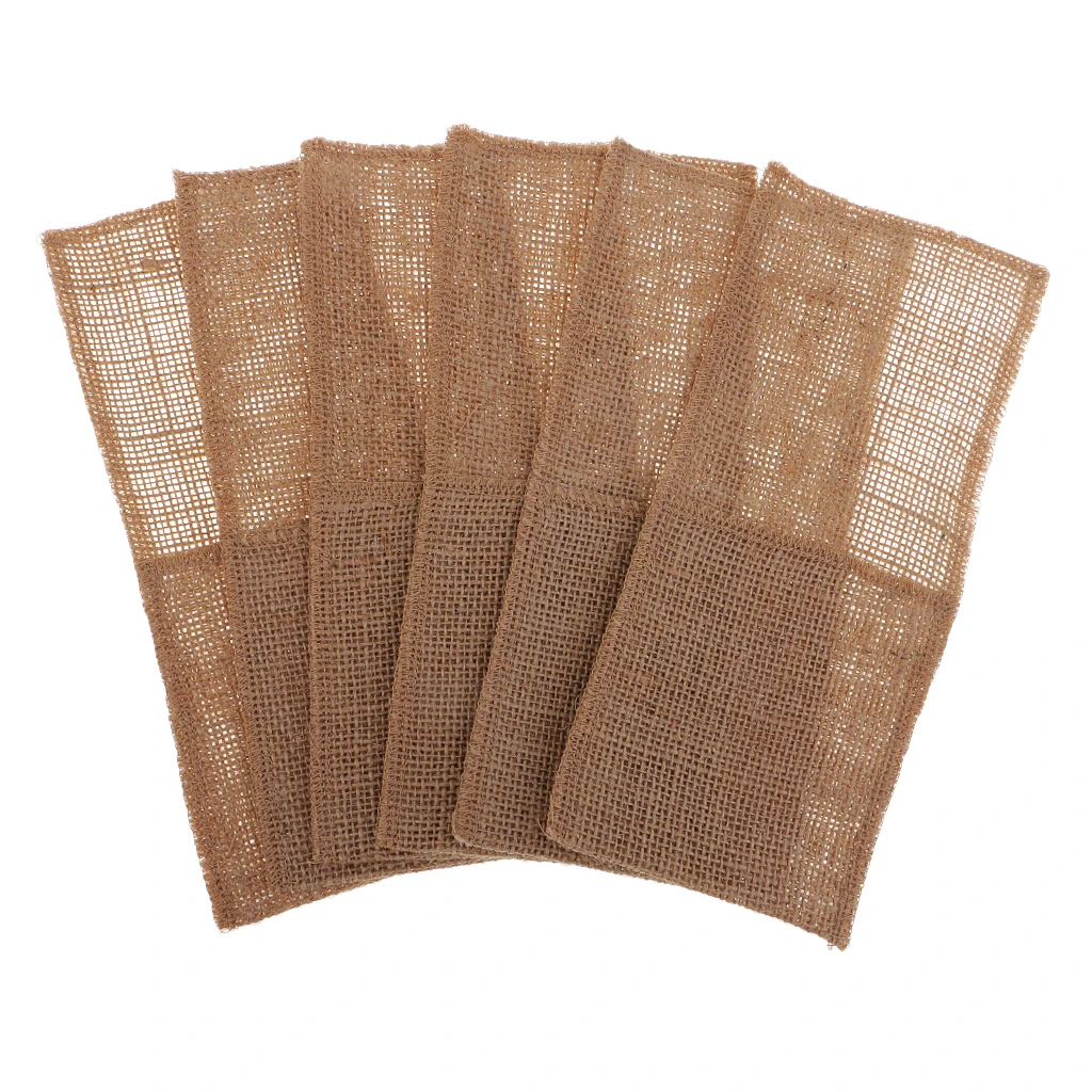 6pcs Natural Burlap Utensil Holders Knifes Forks Bag Cutlery Pouch Bags