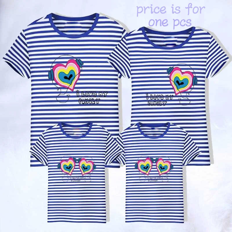 Blue Striped Летние Семейные комплекты; футболки с гарнитурой; много цветов; одежда с героями мультфильмов для мамы, папы, сына и дочки; одежда для детей на День отца - Цвет: Blue Striped