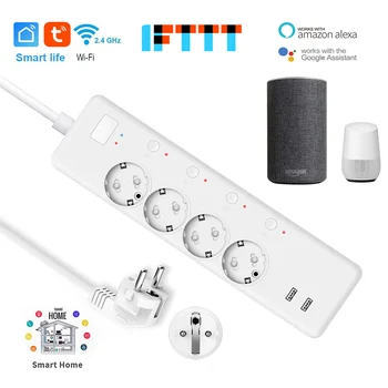 

EU Plug 16A Energy monitoring Surge Protector Timer Switch Control support Alexa Google IFTTT Smart Life WiFi Smart Power Strip