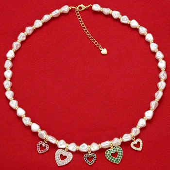 

HECHENG colorful irregular pearl women necklace Upscale choker necklace for women with CZ crystal heart charms