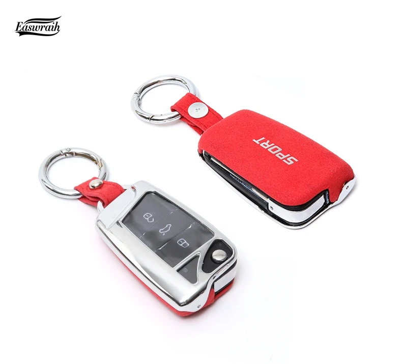 

Car Genuine Suede Leather Key Case Holder For Skoda Octavia A5 Kodiaq Yeti Rapid For Volkswagen T-ROC Golf 7 MK7 Accessories