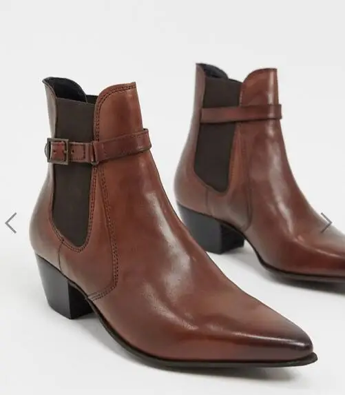 

Men New Fashion Pu Leather Ankle Boots Buckle Strap Pointed Toe Med Heel Shoes Male Casual Classic Retro Chelsea Boots TV818