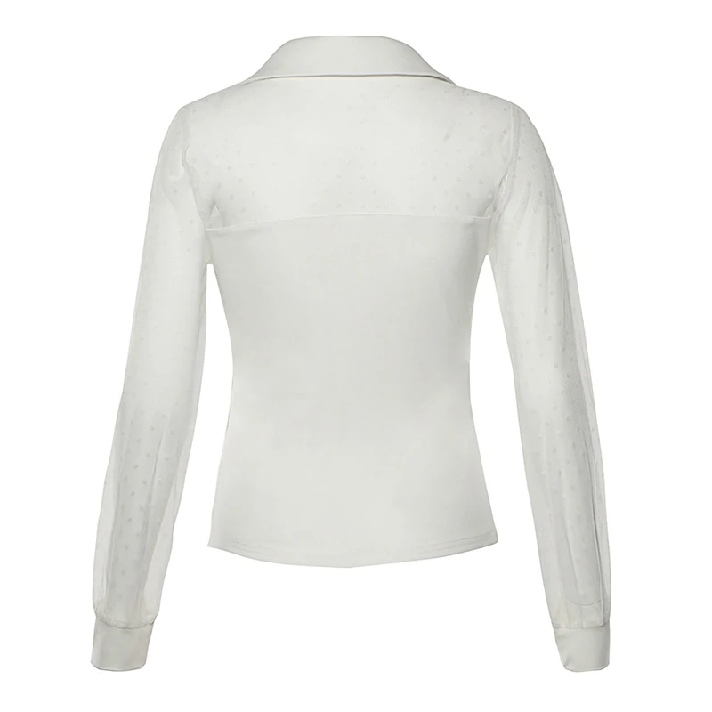 Женская сексуальная модная сетчатая Лоскутная однотонная Повседневная прозрачная рубашка с длинными рукавами Женская Тонкая Блузка хараджуку SJ4333M