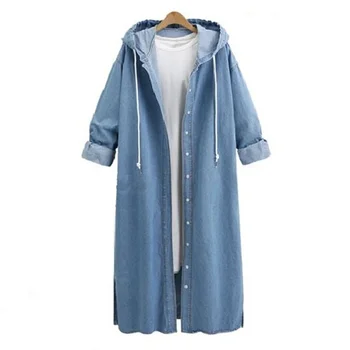 

ZOGAA 2019 Brand Women's Autumn Long Denim Jackets Hooded Trench Long Coats Windbreaker Loose Casual Trench Female Streetwear
