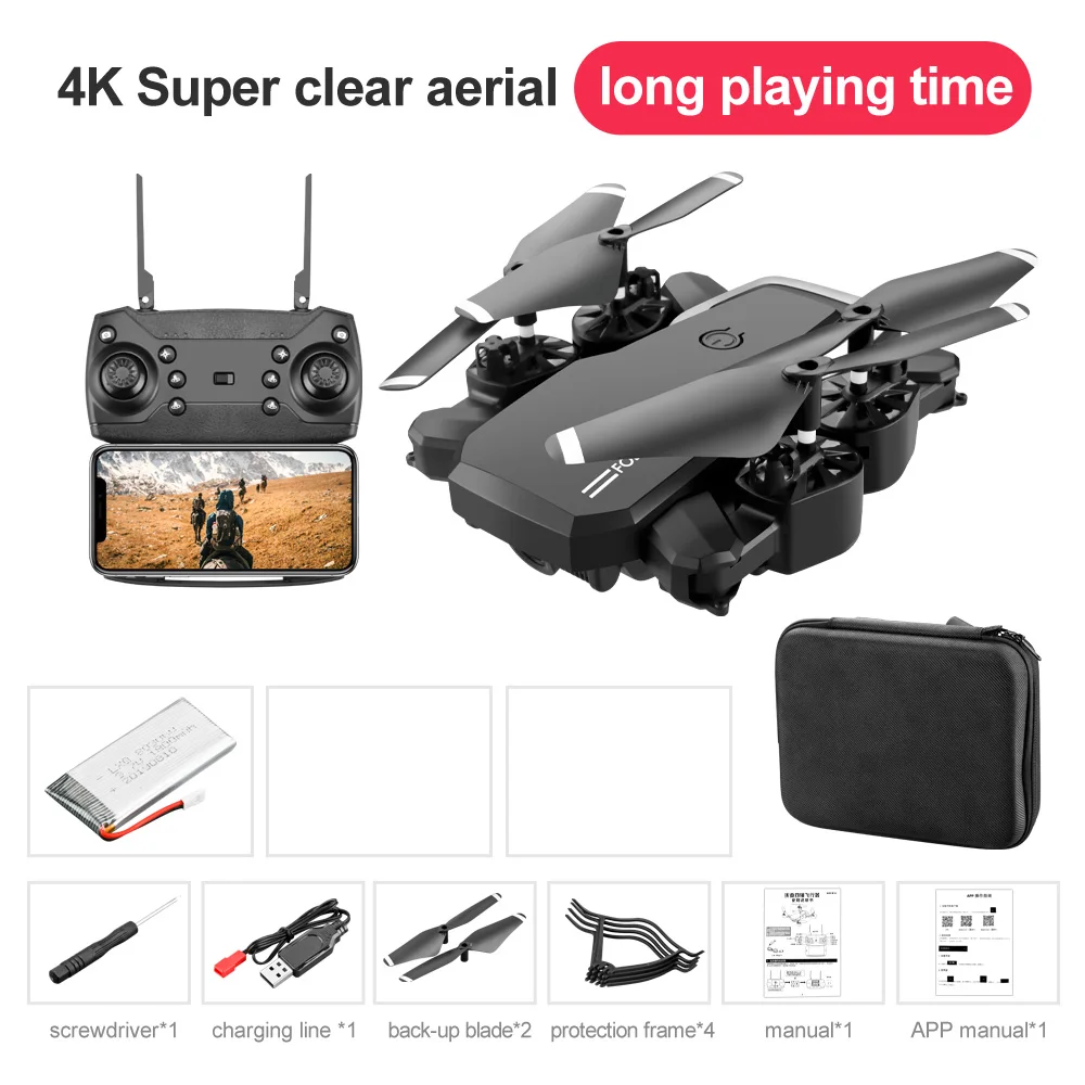 Lf609 Drone 4k With Hd Camera Wifi 1080p Dual Camera Follow Me Quadcopter Fpv Professional Drone High Grade Battery Toy For Kids - Цвет: Black 4K 1B