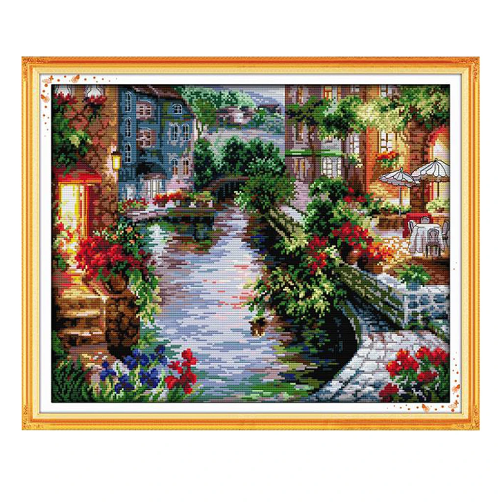 The Lakeside House Stamped Cross Stitch Kit Handmade Needlework 14CT 48x40cm