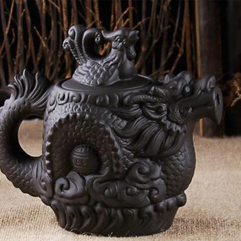 

Teapot Dragon and Phoenix Tea Pot Big Capacity Purple Clay Tea Set Kettle Kung Fu Teapot (Black)
