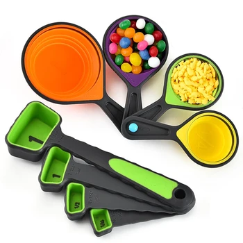 

8Pcs Folding Measuring Cup Spoon Kitchen Silicone Measure Tools Set Household Baking Supplies Random Color JCFCJ401