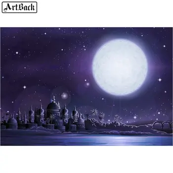 

5d diy diamond painting big moon castle night view full square resin diamond embroidery 3d crystal mosaic wall sticker