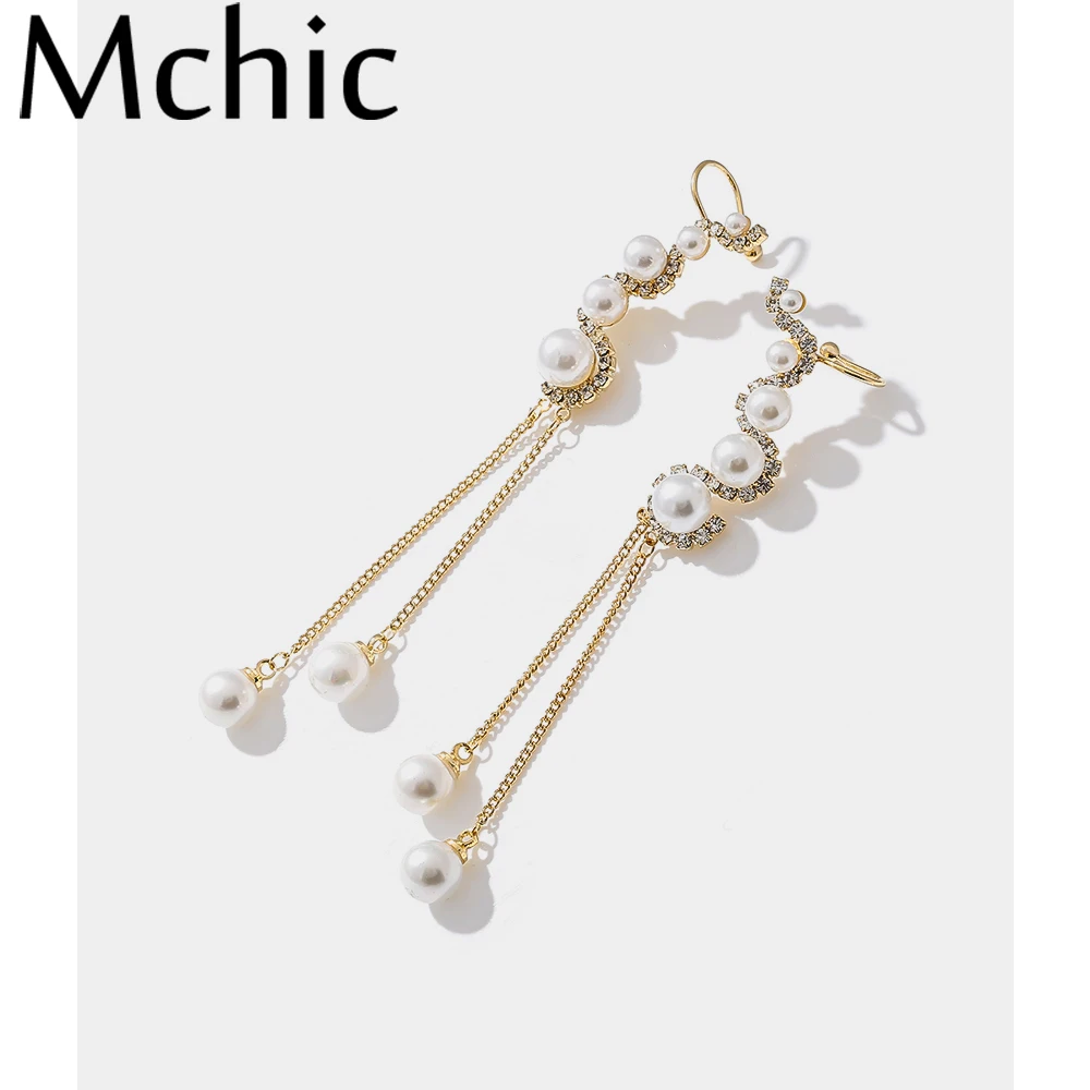 Mchic корейские Эффектные серьги золотого цвета, ювелирные изделия, изысканный искусственный жемчуг, длинные висячие серьги для женщин, праздничный подарок, бижутерия