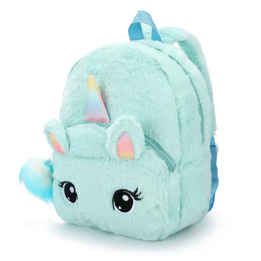 Plush Unicorn Backpack Fluffy Unicorn School Bag Baby Children School Bag Double Shoulder Bag For Kindergarten Girl Boy