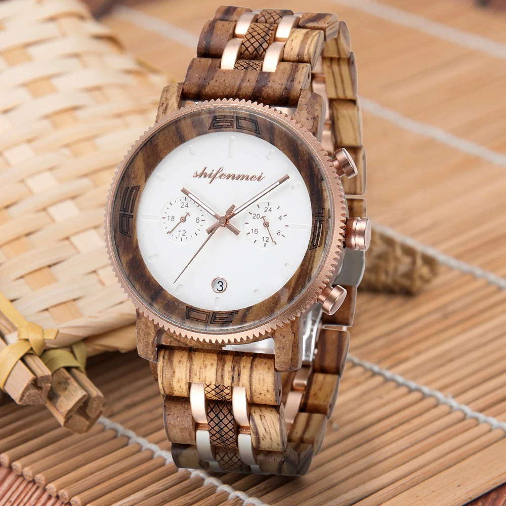 Shifenmei Chronograph Men Watch Top Brand Luxury Sport Male Clock Wooden Watch Military Quartz Men Wristwatch 4