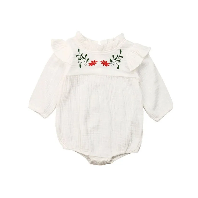 Emmababy/Одежда для новорожденных с длинными рукавами, джинсовый комбинезон для новорожденных девочек, боди, одежда, sunsuit, одежда для детей 0-24 месяцев - Цвет: Белый