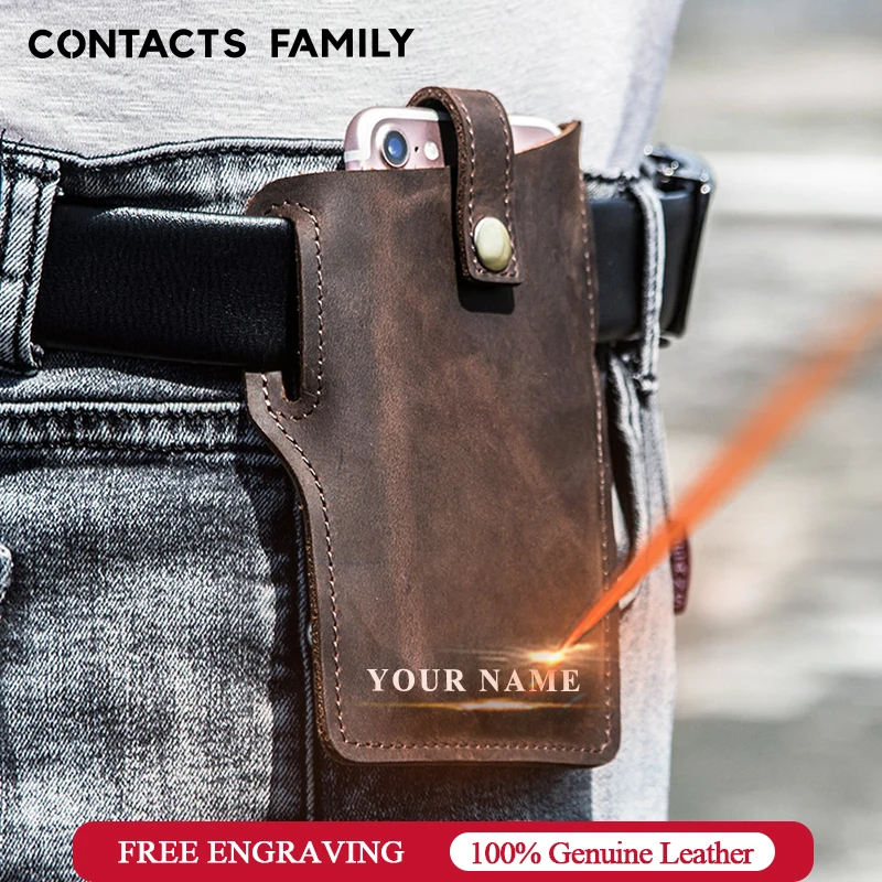 CONTACT'S FAMILY Cellphone Loop Holster Protective Sleeve Nubuck Leather Belt Phone Bag Outdoor Leisure Waist Hanging Phone Bag