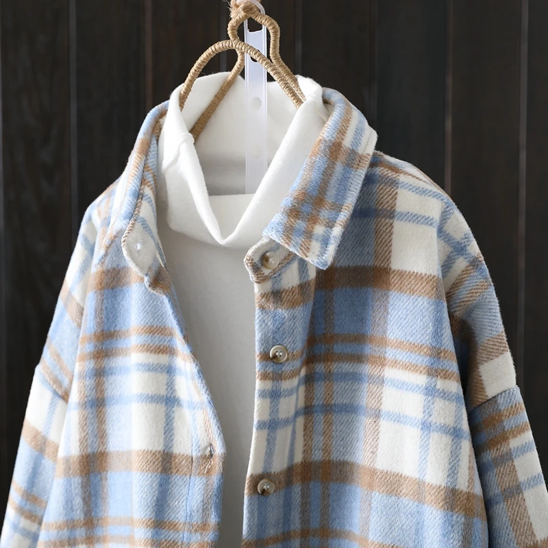 

Autumn and winter new grinding hair thick loose Korean version of the hair is grid long-sleeved shirt women's jacket. blouse
