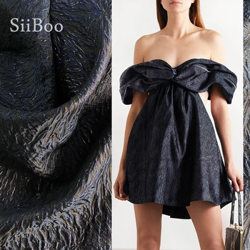 

Europe vintage style navy blue firework embossed jacquard fabric for summer autumn women party dress skirt tissu jacquar SP5832