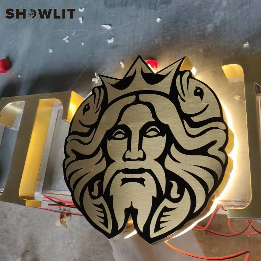 

Outside Golden Brass Lit Logo Signs Metal Lighting Signs
