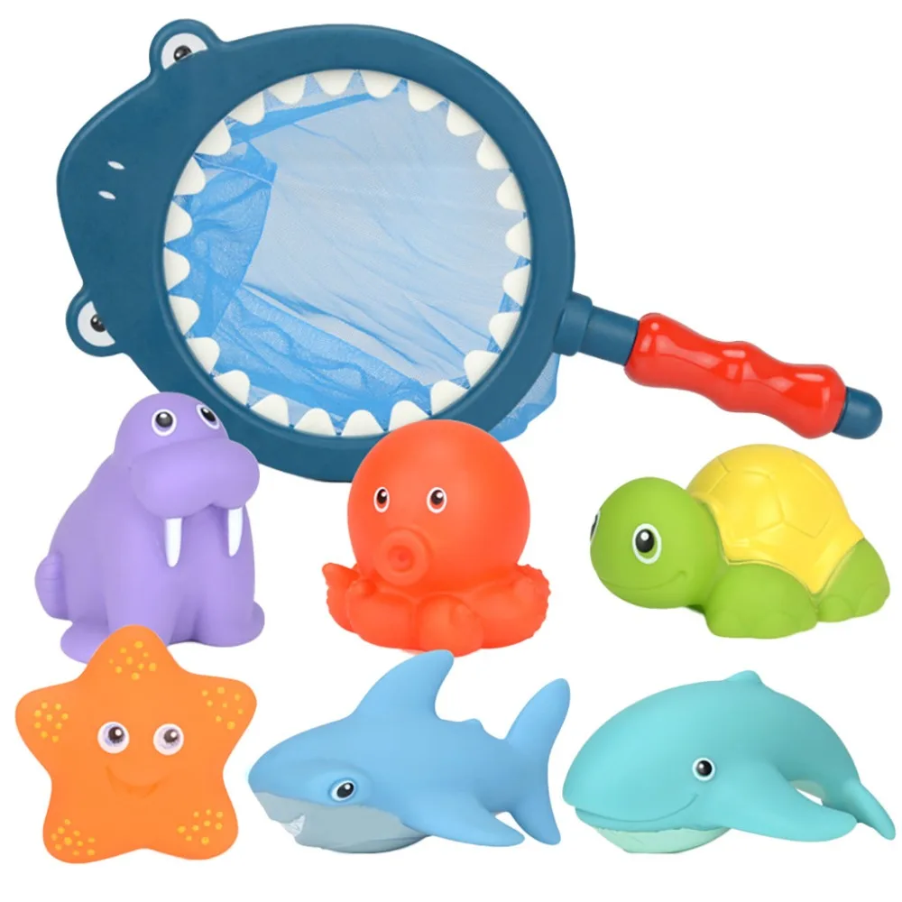 

Squeezing Call Rubber Baby Bathing Floating Soft Rubber Animals Water Tub Toy Squirts Spoon-Net 7pcs Baby Bath Tub Toy