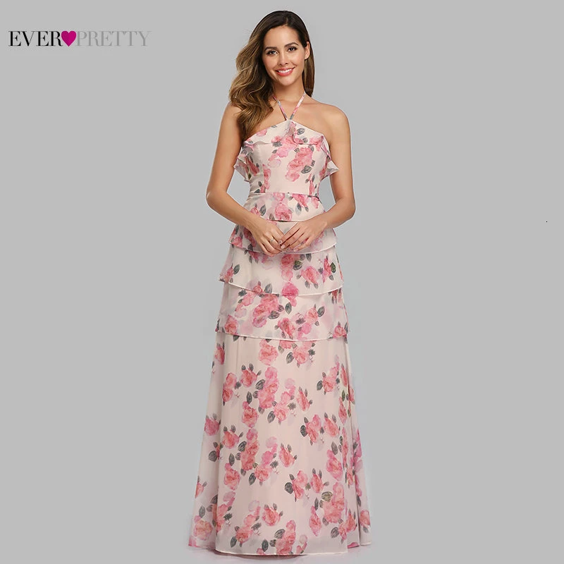 Ever Pretty, элегантные вечерние платья, длинные, трапециевидные, с открытыми плечами, с цветочным принтом, шифоновые, вечерние платья для женщин, Robe De Soiree