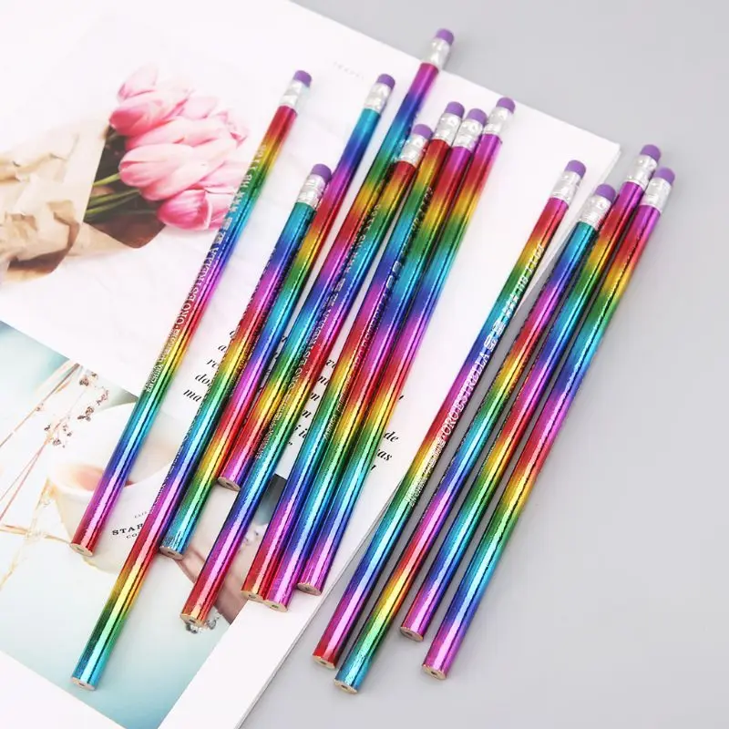 12Pcs Rainbow Pencil Wood Environmental Protection Bright Color HB Drawing Painting Pencils School Office Writing Pen LX9A