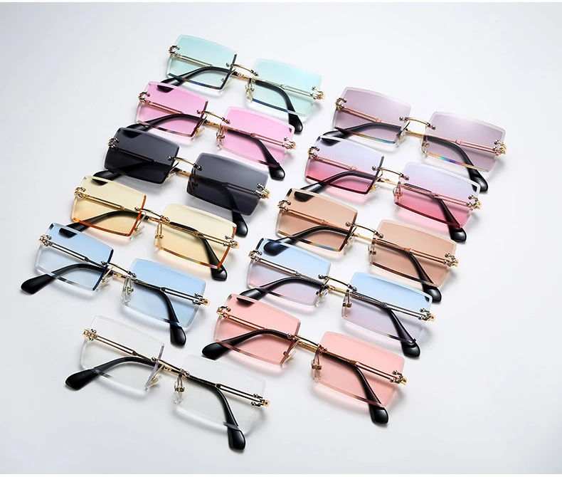 New Fashion Clip Rimless Sunglasses Women Trendy Small Rectangle Sun Glasses Summer Traveling Retro UV400 Shades Glasses