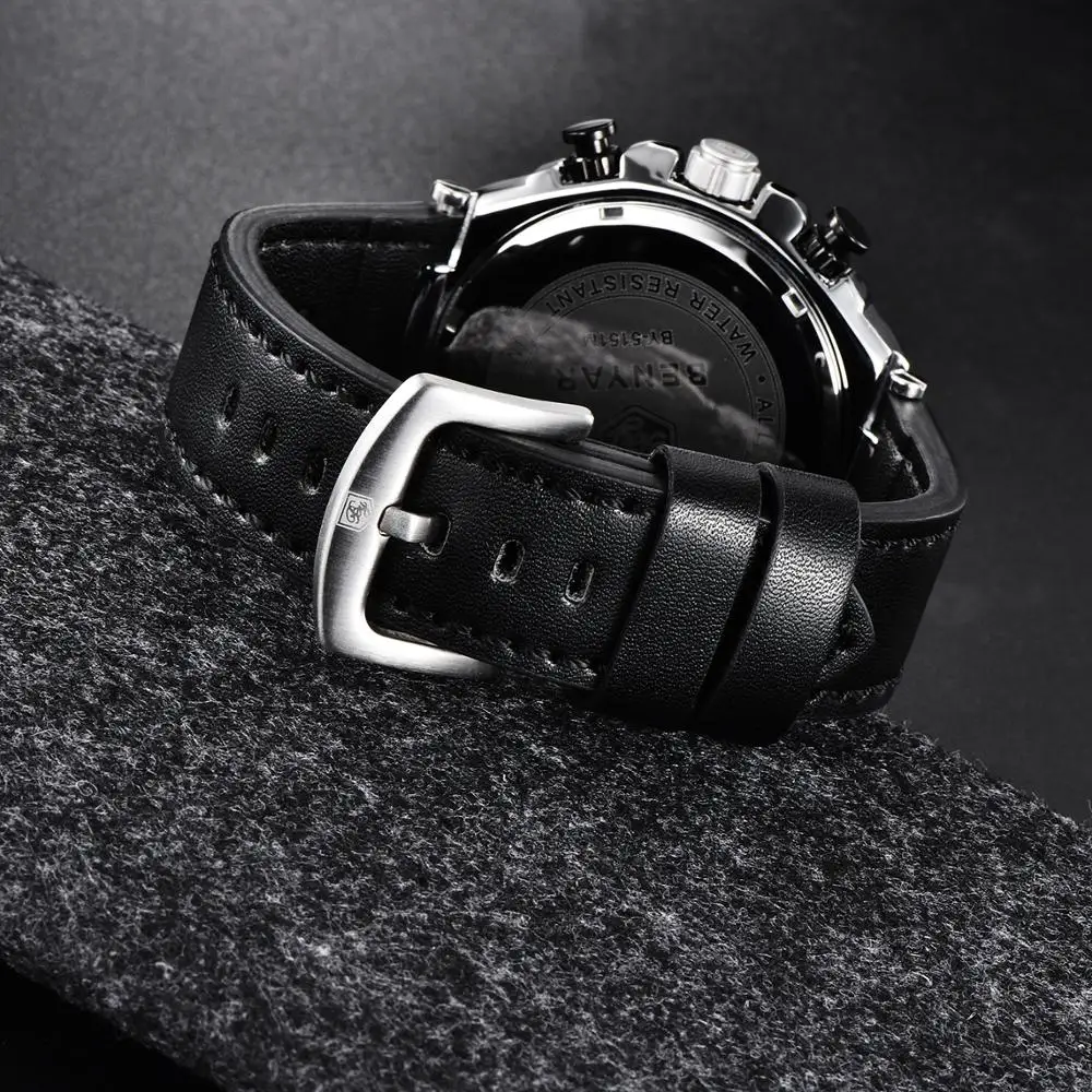 BENYAR 2023 New quartz men's watches fashion leather men wrist watch military waterproof chronograph watch men Relogio Masculino