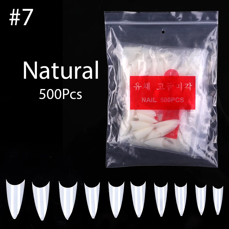 Natural 500pcs Накладные советы для наращивания ногтей, полное покрытие, инструменты для маникюра, прозрачный натуральный белый, смешанные цвета, дизайн для ногтей - Цвет: Natural 500pcs