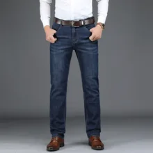 Высококачественные Брендовые мужские джинсы джинсовые брюки мужские деловые повседневные Прямые мужские джинсы из хлопка со средней талией Большие размеры 29-42