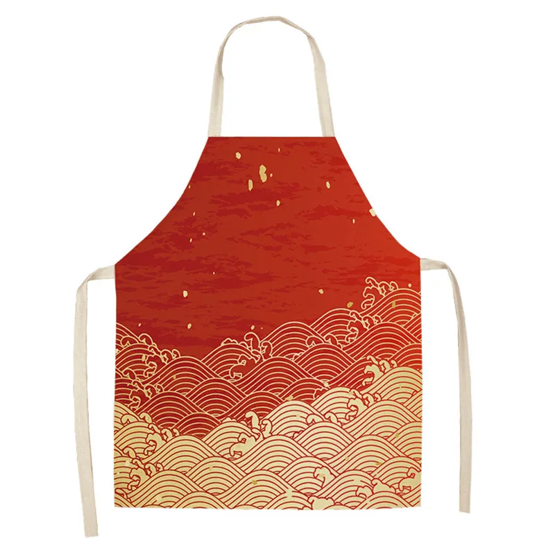 Aprons for Woman Kitchen Aprons for Women Cotton Linen Bibs Sea Mark Pattern Household Cleaning Pinafore Home Cooking Apron