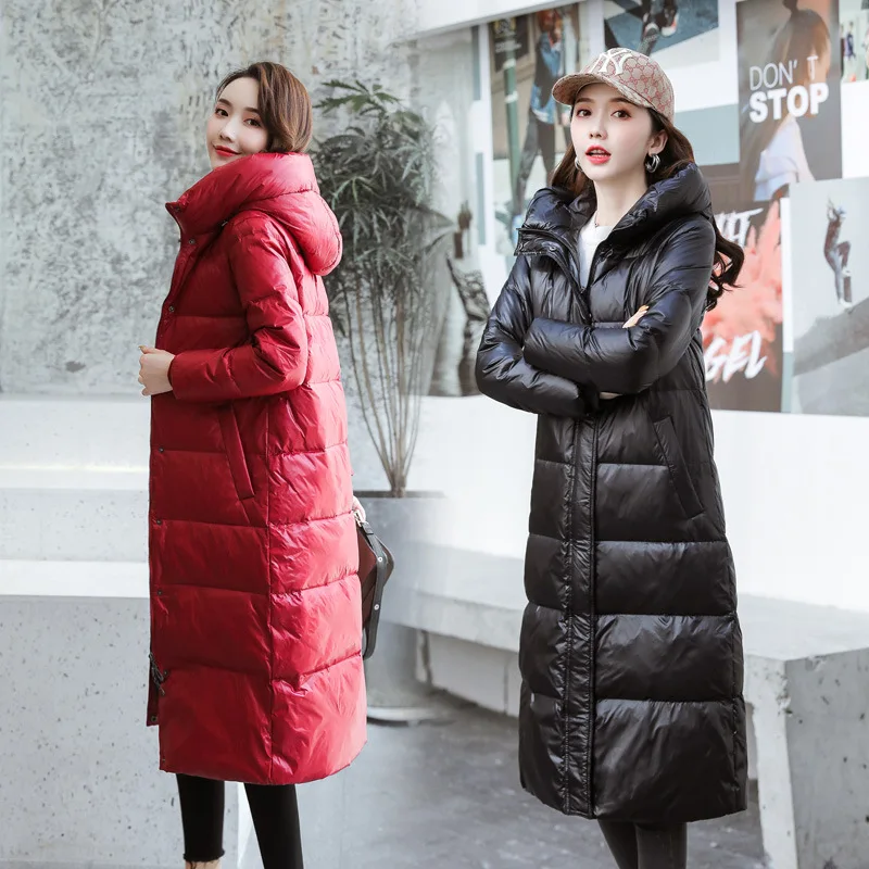 

Manufacturers Direct Selling down Jacket Women's Long over-the-Knee Thick Hooded White Duck down Fashion Korean-style Coat off S