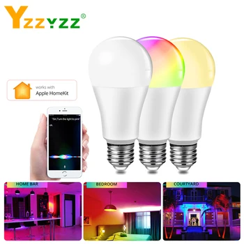 

Smart Bulb LED Lamp Work for Apple Homekit App 2.4G WiFi Siri Voice Control RGB E27 15W LED Light Bulb For IOS Home Decor Lamp