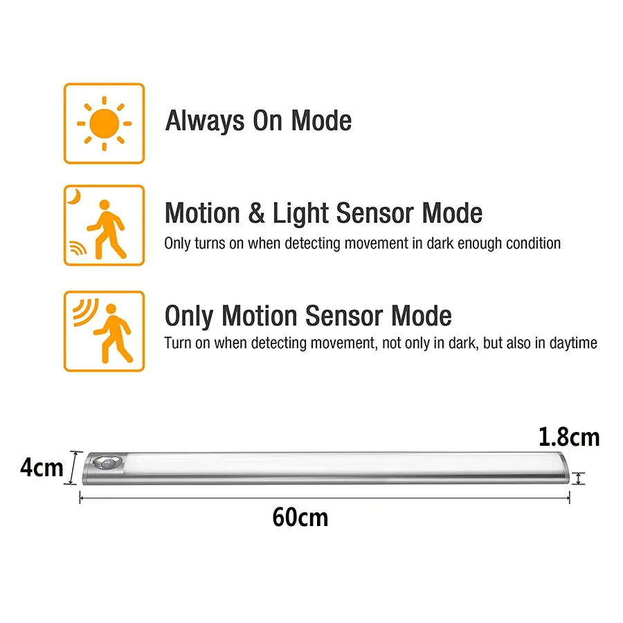 Движения PIR Сенсор под кабинетное освещение Беспроводной 12/24/42/60 см USB Перезаряжаемые Батарея управляемая Led шкаф Кухня ночник