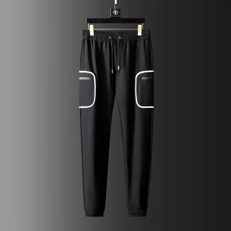 Minglu, однотонные мужские штаны, Роскошные, ледяной шелк, эластичная талия, повседневные, спортивные, Мужские штаны, весна и лето, облегающие, мужские брюки - Color: BLACK